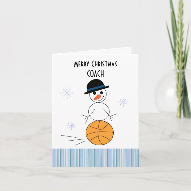 Snowman Basketball Coach Feiertagskarte (Vorderseite)
