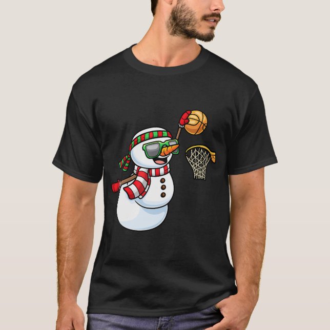 Snowman Basketball Spiel Weihnachtsfest Weihnachte T-Shirt (Vorderseite)