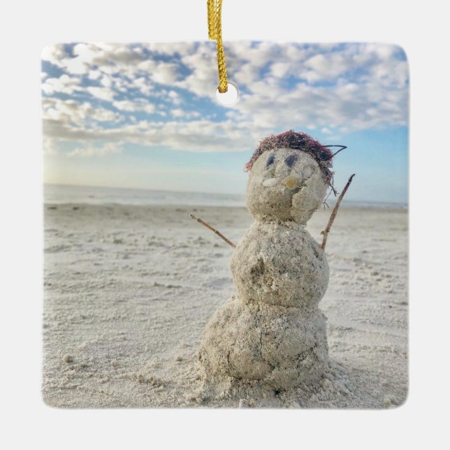 Snowman Beach Florida Urlaub Weihnachten Keramikornament (Vorderseite)