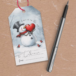 Snowman bietet Liebe mit einem Big Heart Geschenke Geschenkanhänger