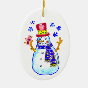 Snowman Bird Friend Keramikornament