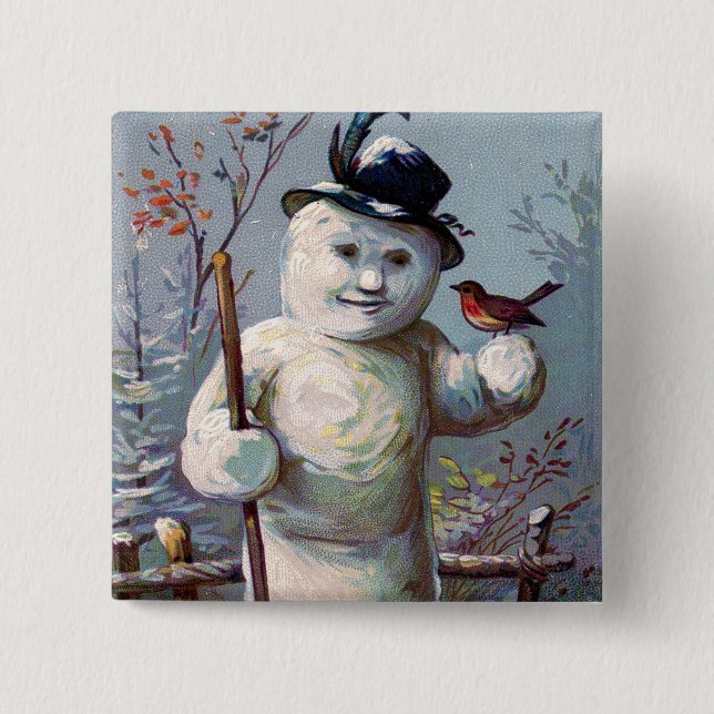 Snowman Bird Winter Snow Songbird Button (Vorderseite)