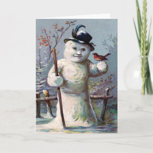 Snowman Bird Winter Snow Songbird Feiertagskarte