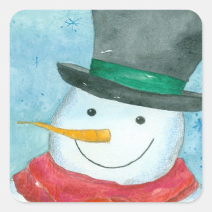 Snowman Black Top Hat Weihnachtsfeiertag Wasserfar Quadratischer Aufkleber