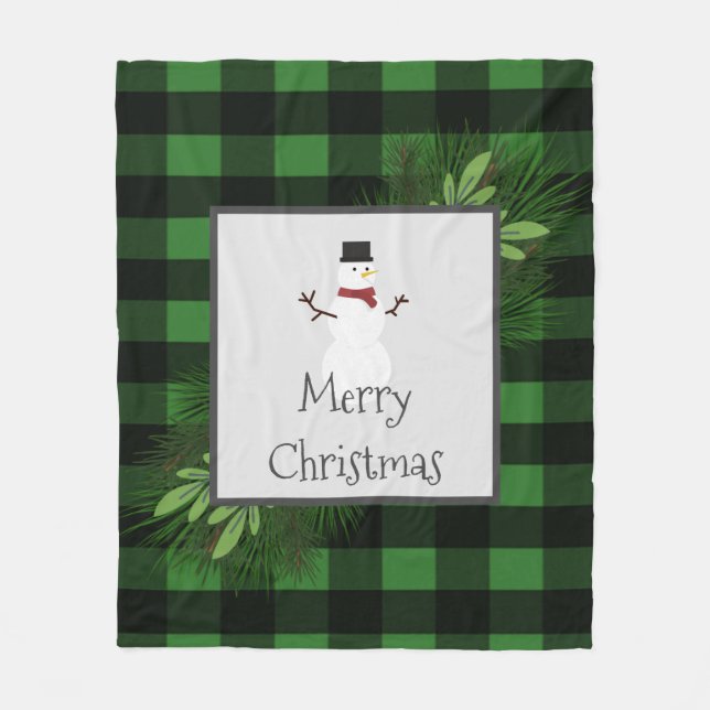 Snowman Black und Green Buffalo Kariert Blanket Fleecedecke (Vorderseite)
