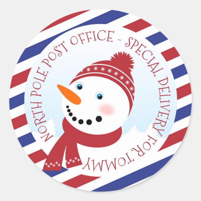 Snowman blau und rot Klassischer Rundsticker Runder Aufkleber (Vorderseite)