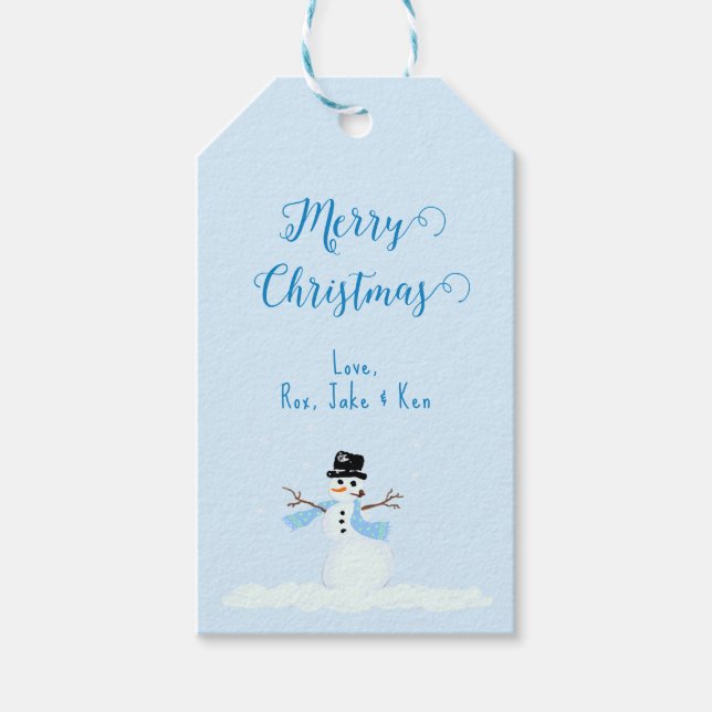 Snowman Blue Frohe Weihnachts-Krawatte auf Geschen Geschenkanhänger (Vorderseite)