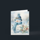 Snowman Blue Hat Scarf Snow Covered Trees Blank Karte<br><div class="desc">Schneemann in blauer Hut und Schal neben hübschen Blume und heilig an diesem kalten Wintertag.</div>
