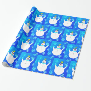 Snowman Blue Snowflakes Wintergeschenkpapier Geschenkpapier