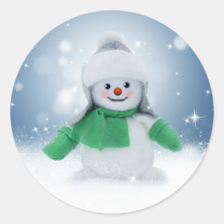 Snowman Blue Winter Frohe Weihnachtskleber Runder Aufkleber