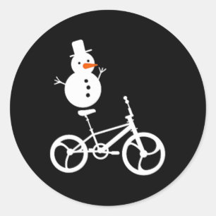 Snowman Bmx Bike Weihnachten Winter Funny Cycling  Runder Aufkleber