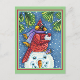 SNOWMAN BODYGUARD, CHRISTMAS KARDINAL REDBIRD POSTKARTE
