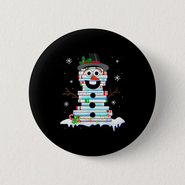 Snowman Book Stack Librarian Book Lover Christmas  Button (Vorderseite)