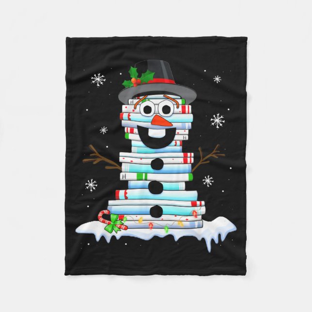 Snowman Book Stack Librarian Book Lover Christmas  Fleecedecke (Vorderseite)