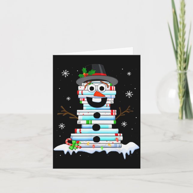 Snowman Book Stack Librarian Book Lover Christmas  Karte (Vorderseite)