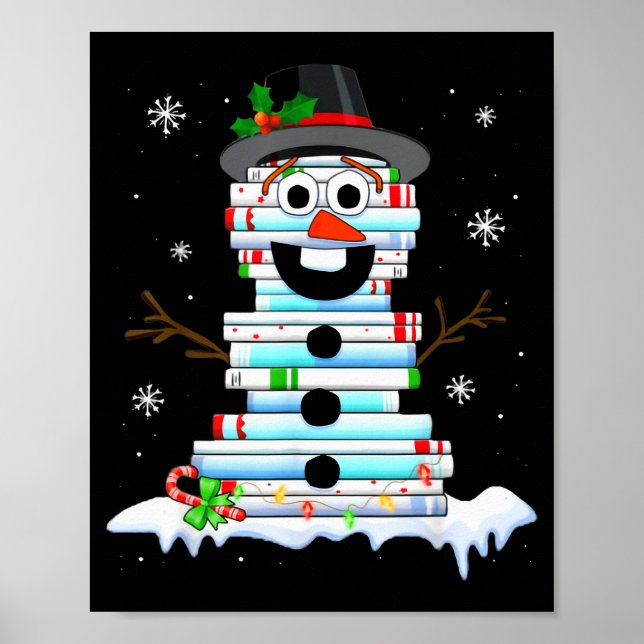 Snowman Book Stack Librarian Book Lover Christmas  Poster (Vorne)