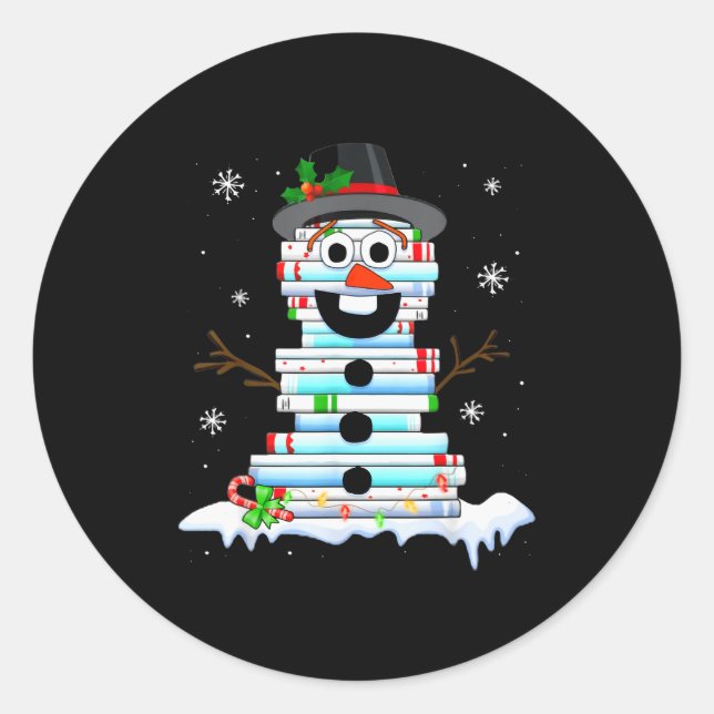 Snowman Book Stack Librarian Book Lover Christmas  Runder Aufkleber (Vorderseite)