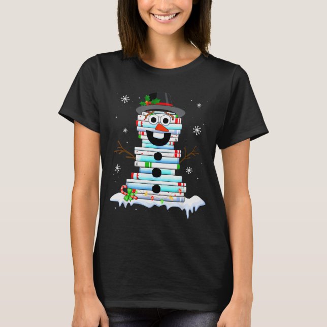 Snowman Book Stack Librarian Book Lover Christmas  T-Shirt (Vorderseite)