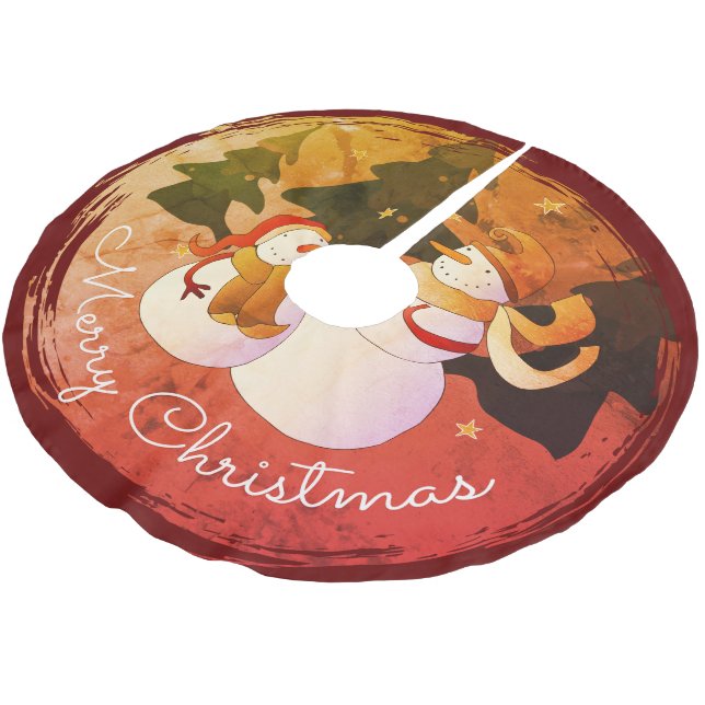Snowman Brushed Polyester Tree Skirt Weihnachtsbaumdecke (Schrägansicht)