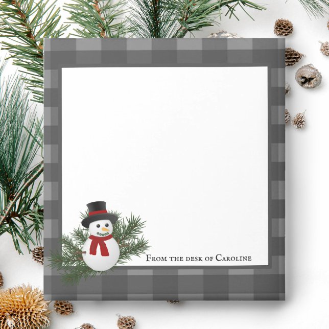 Snowman Buffalo Kariert Personalisierte Notepad Notizblock (Gray Smiling Snowman Buffalo Plaid Personalized Notepad)