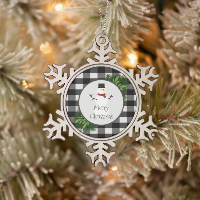 Snowman Buffalo Kariert Snowflake Ornament (Baum)