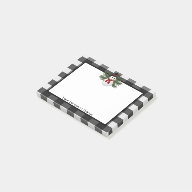 Snowman Buffalo lächelnd Kariert Personalisiert Post-it Klebezettel (angewinkelt)