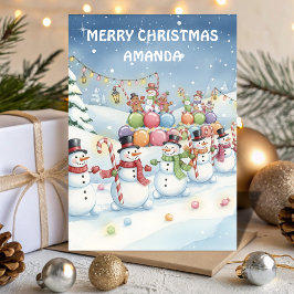 Snowman Candy Parade Kids Christmas Card Feiertagskarte