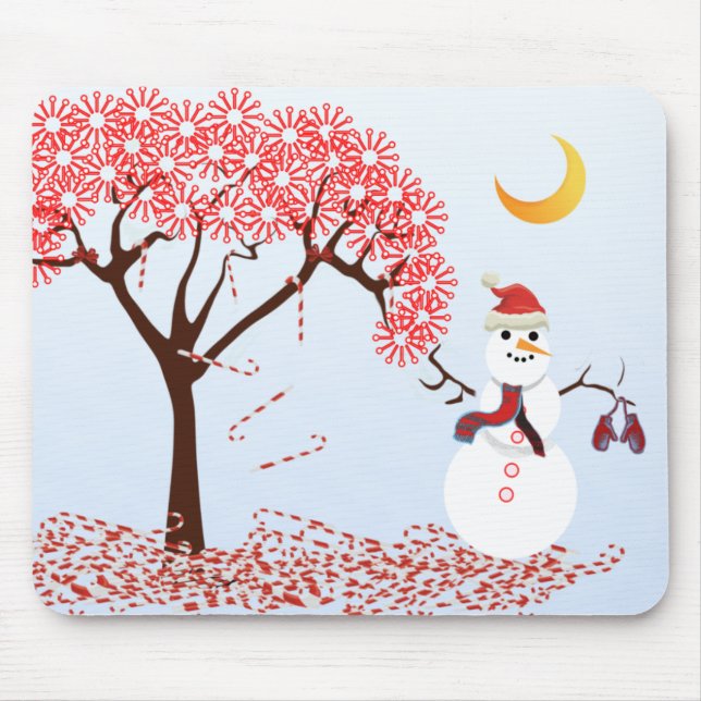 SnowMan CandyCane Tree MousePad - (Vorne)