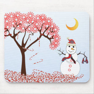 SnowMan CandyCane Tree MousePad