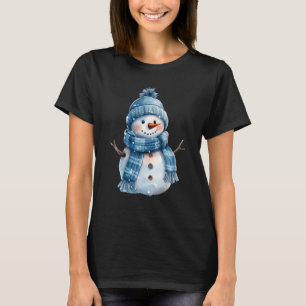 Snowman Carrot Nose Blue Hat und Scarf Winter Snow T-Shirt