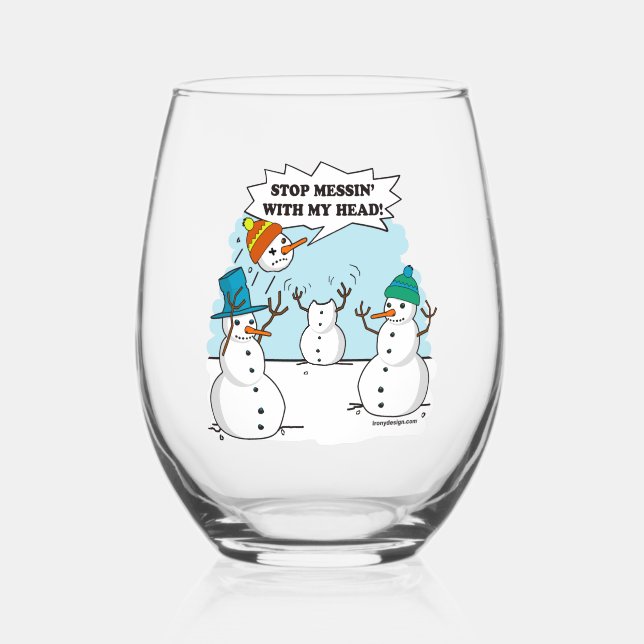 Snowman Cartoon Funny Zeichne Weinglas Ohne Stiel (Vorderseite)