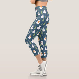 Snowman Cats Holiday Pattern Capri Leggings