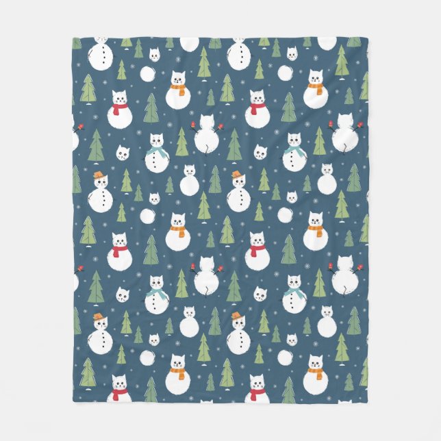 Snowman Cats Holiday Pattern Fleecedecke (Vorderseite)