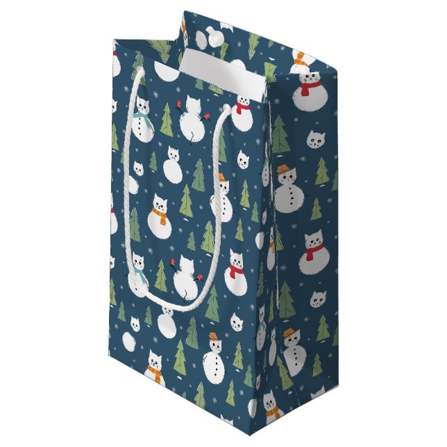 Snowman Cats Holiday Pattern Kleine Geschenktüte (Vorderseite Schrägansicht)