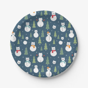 Snowman Cats Holiday Pattern Pappteller