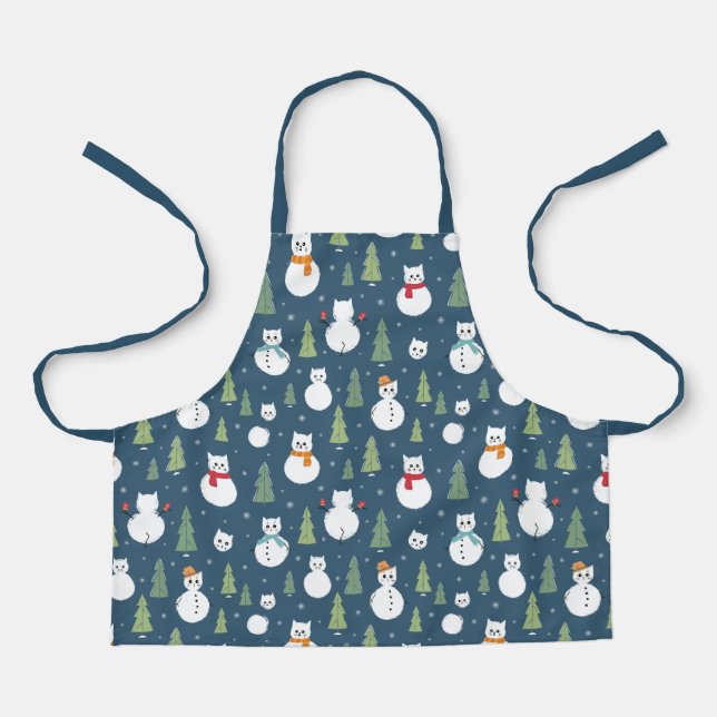 Snowman Cats Holiday Pattern Schürze (Vorderseite)