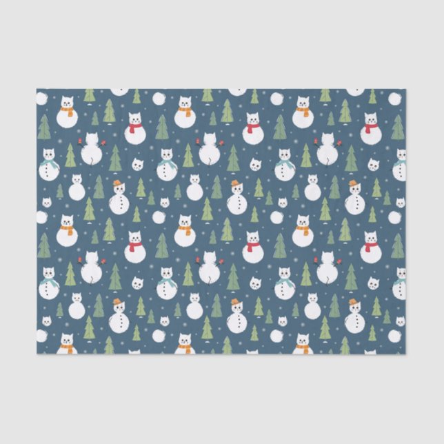 Snowman Cats Holiday Pattern Seidenpapier (Vorderseite)