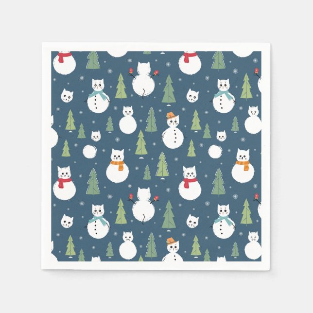 Snowman Cats Holiday Pattern Serviette (Vorderseite)