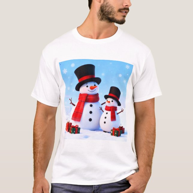 Snowman Celebration in the Winter Hills T-Shirt (Vorderseite)