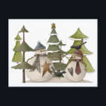 Snowman Chat Postkarte<br><div class="desc">Snowman Chat ist eine großartige Möglichkeit Weihnachten mit Ihren Lieben zu feiern. Das Design ist auf einigen Produkten, aber nicht auf allen, grünlich gehalten. Es gibt zwei Schneemänner, die sich unter den Bäumen unterhalten. Jetzt erhältlich auf Schürze, Taschen, Binder, Knöpfe, Aufkleber, Schlüsselanhänger, Karten, Hüte, Mousepads, Tasse und Shirts. Das Design...</div>