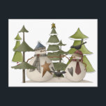 Snowman Chat Postkarte<br><div class="desc">Snowman Chat ist eine großartige Möglichkeit Weihnachten mit Ihren Lieben zu feiern. Das Design ist auf einigen Produkten, aber nicht auf allen, grünlich gehalten. Es gibt zwei Schneemänner, die sich unter den Bäumen unterhalten. Jetzt erhältlich auf Schürze, Taschen, Binder, Knöpfe, Aufkleber, Schlüsselanhänger, Karten, Hüte, Mousepads, Tasse und Shirts. Das Design...</div>