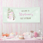 Snowman Christmas Banner<br><div class="desc">Snowman Christmas Celebrate your child's winter birthday with this cute and snowman wearing a pastel pink knitted hat and scarf. This theme is ideal for your little one’s winter birthday or kid’s Christmas party. Design is completely customizable. Check out the coordinating stationery and ohrs.</div>