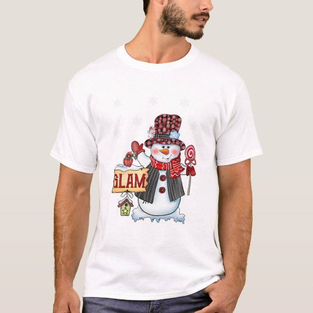 Snowman Christmas Candy Cane Red T-Shirt (Vorderseite)