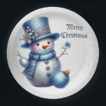 Snowman Christmas Elegante Winterferien Pappteller<br><div class="desc">Schneemann Weihnachten Elegante Winterurlaub Papier Teller. Einzigartiges,  schönes,  stilvolles Design. Leicht personalisiert zu sein. Schriftart Stil,  Größe und Farben können geändert werden. Matching-Elemente sind verfügbar.</div>