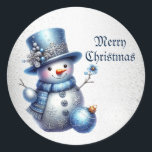 Snowman Christmas Elegante Winterferien Runder Aufkleber<br><div class="desc">Snowman Weihnachten Eleganter Winterurlaub Klassischer Rundsticker. Einzigartiges,  schönes,  stilvolles Design. Leicht personalisiert zu sein. Schriftart Stil,  Größe und Farben können geändert werden. Matching-Elemente sind verfügbar.</div>