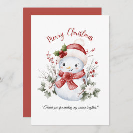 Snowman Christmas Flat Thank You Card Dankeskarte