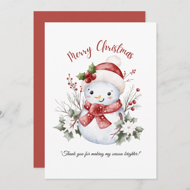 Snowman Christmas Flat Thank You Card Dankeskarte (Vorne/Hinten)