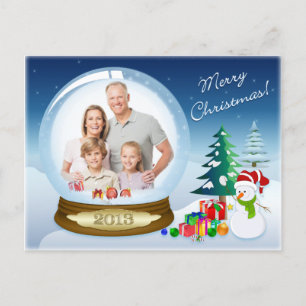 Snowman Christmas FOTO Snow Globe Post Card 2 Feiertagspostkarte