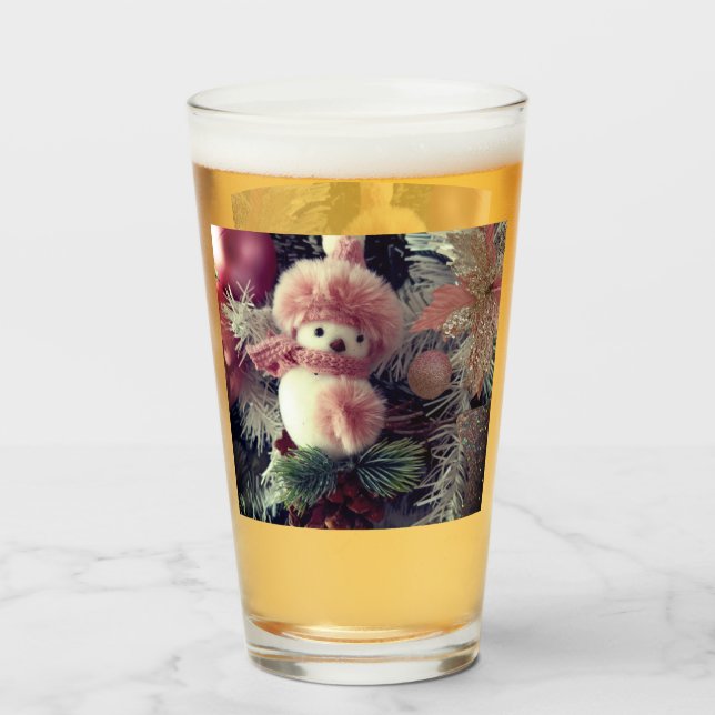 Snowman Christmas Glass Cup –  Winter Drinkware Glas (Vorne (Gefüllt))