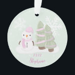 Snowman Christmas Ornament<br><div class="desc">Snowman Christmas Celebrate your child's winter birthday with this cute and snowman wearing a pastel pink knitted hat and scarf. This theme is ideal for your little one’s winter birthday or kid’s Christmas party. Design is completely customizable. Check out the coordinating stationery and ohrs.</div>